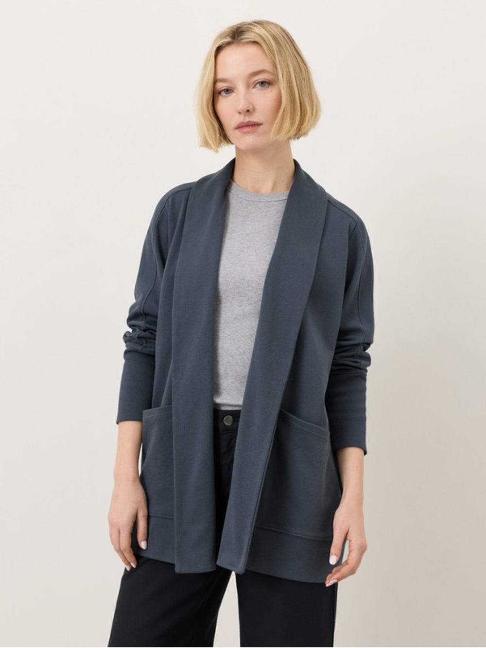 Pact Organic Cotton Airplane Wrap Cardigan Steel Blue Size XL